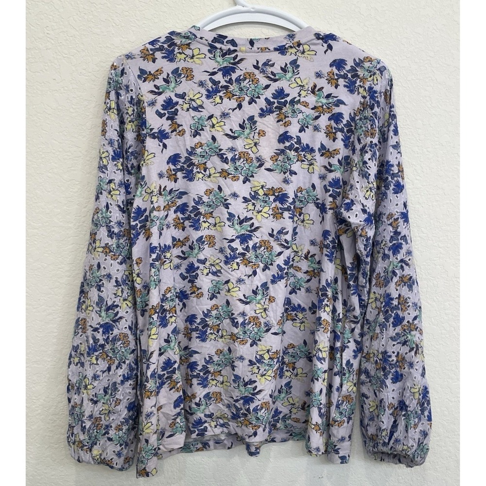 LOGO Lori Goldstein‎ Top Women's XS Purple Floral Eyelet Sleeve Flowy Blouse - Picture 2 of 9